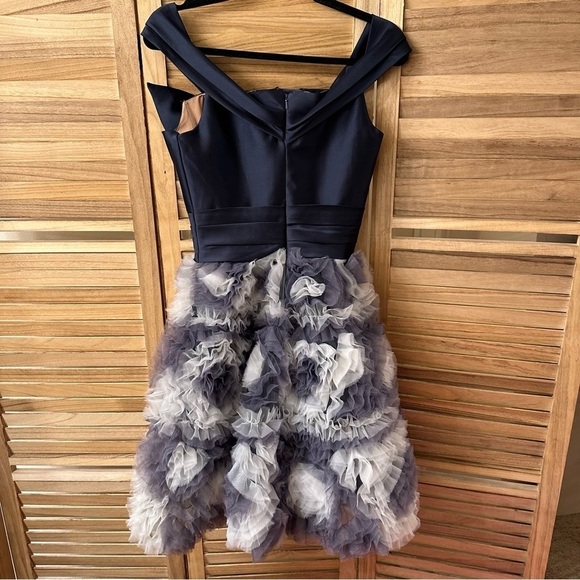 Marchesa Notte Navy Blue Off Shoulder Mikado Mini Cocktail Dress size XS - Picture 5 of 9